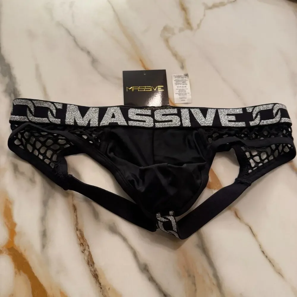 NEW Andrew Christian Massive Mesh Jock Color Black Size Large